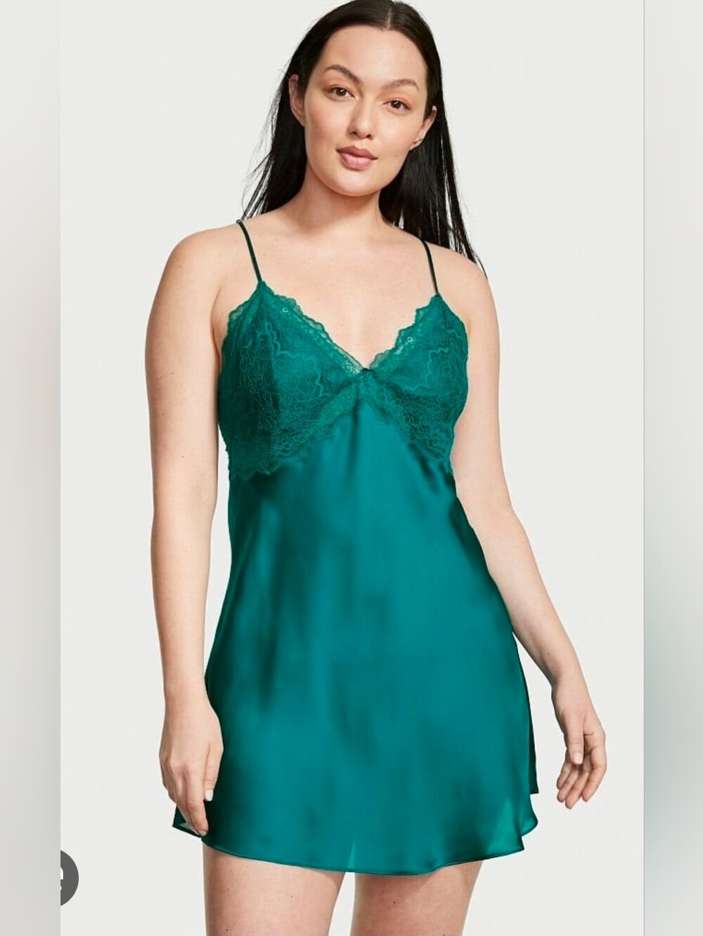 Victoria's Secret Teal Lace-Trim Satin Chemise